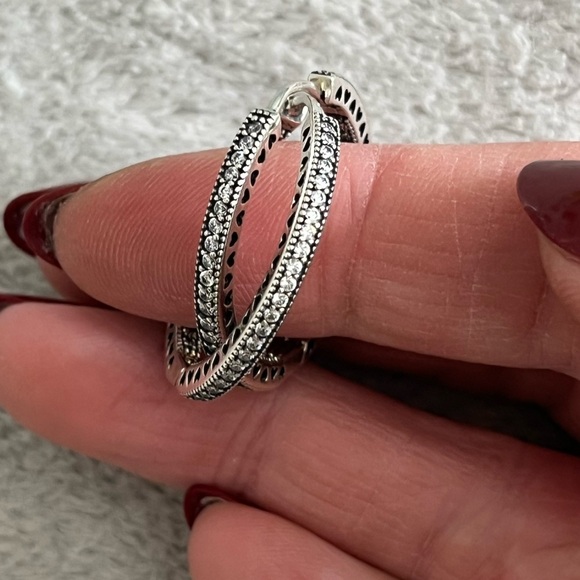 Pandora Sparkle and Hearts Hoop Earrings Silver - Picture 2 of 3